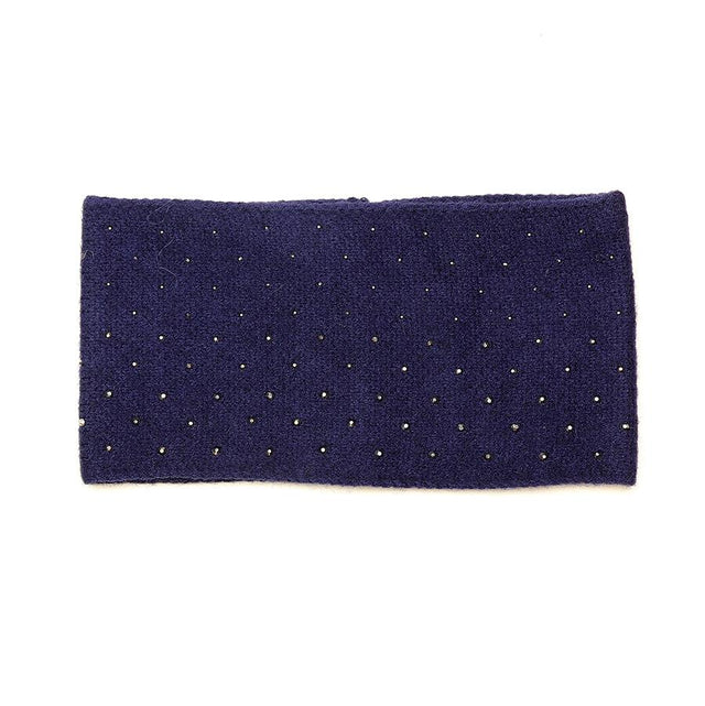 Navy Viscose Blend Headband With Studded Trim