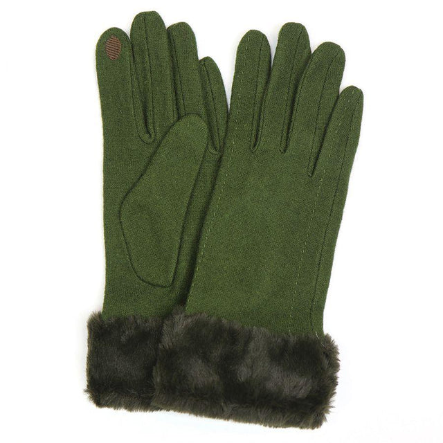 Olive Green Gloves with Faux Fur Cuff POM Boutique