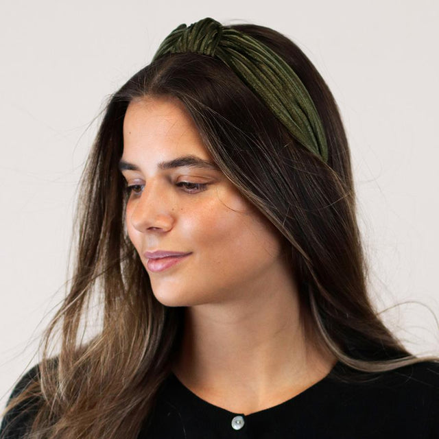 Olive Green Velvet Knot Headband 2