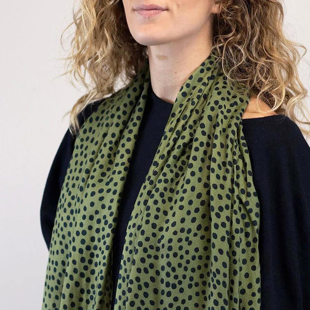 Olive and Black Polka Dot Scarf 2