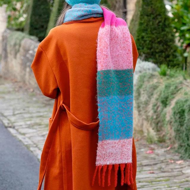 Orange, Blue, Pink and Green Colourblock Scarf Pom Boutique