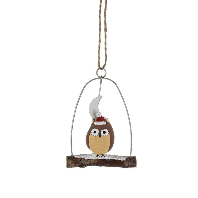 Owl with Santa Hat and Moon Hanging Decoration