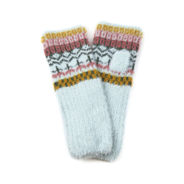 Pale Blue and Mustard Multi Pattern Wrist Warmers