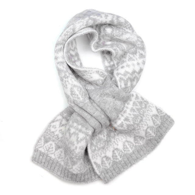 Pale Grey Fairisle Wool Blend Pull Through Scarf