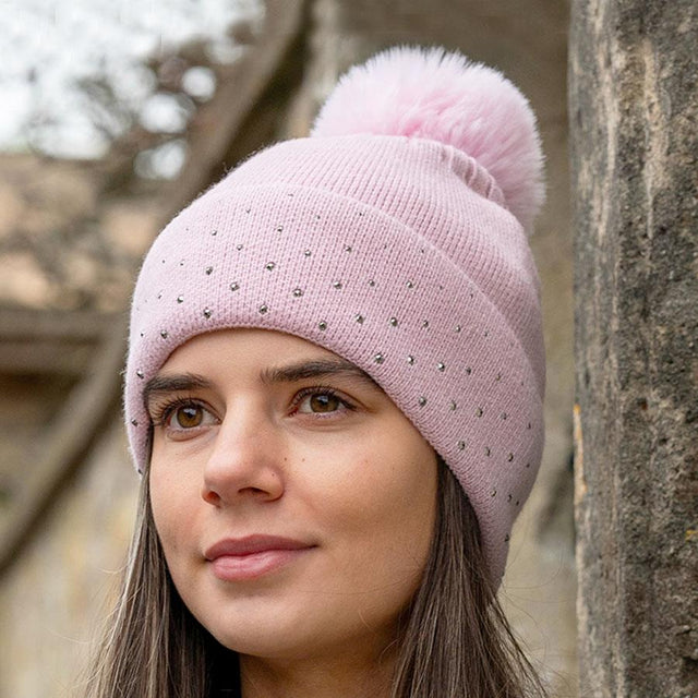 Pastel Pink Embellished Bobble Hat