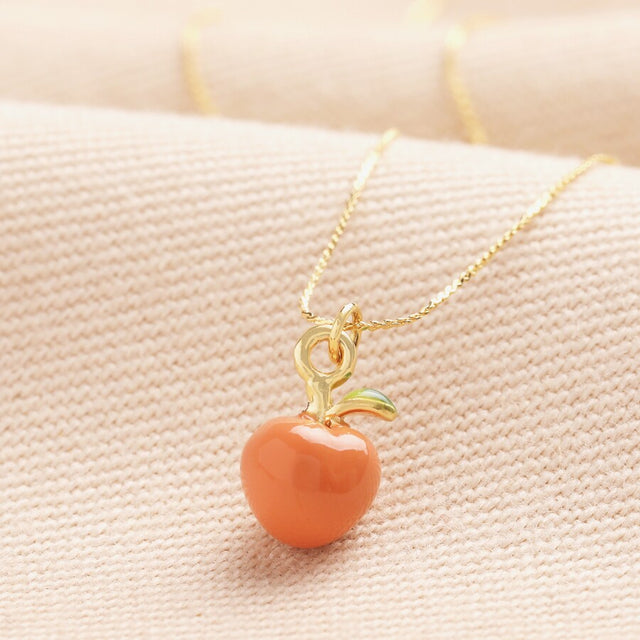 Lisa Angel Enamel Peach Pendant Necklace in Gold