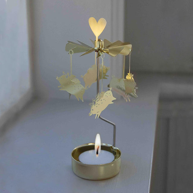 Gold Flying Pigs Tea Light Rotary