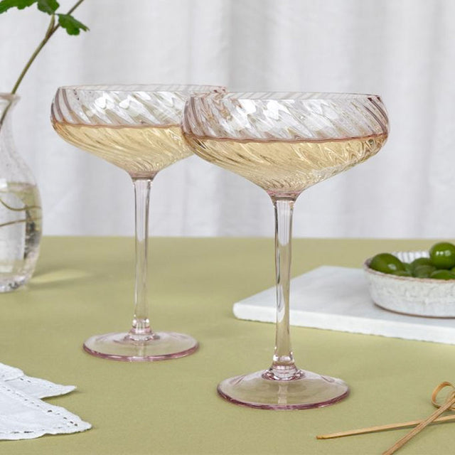 Pink Scalloped Coupe Cocktail Glasses Set