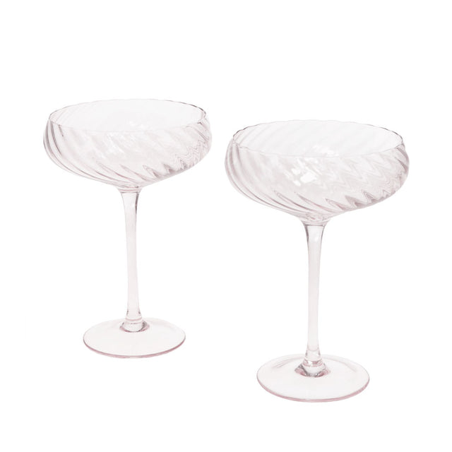 Pink Scalloped Coupe Cocktail Glasses Set