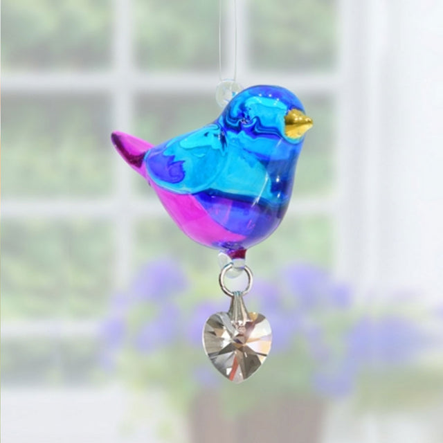 Pink and Blue Glass Bird Hanging Decoration