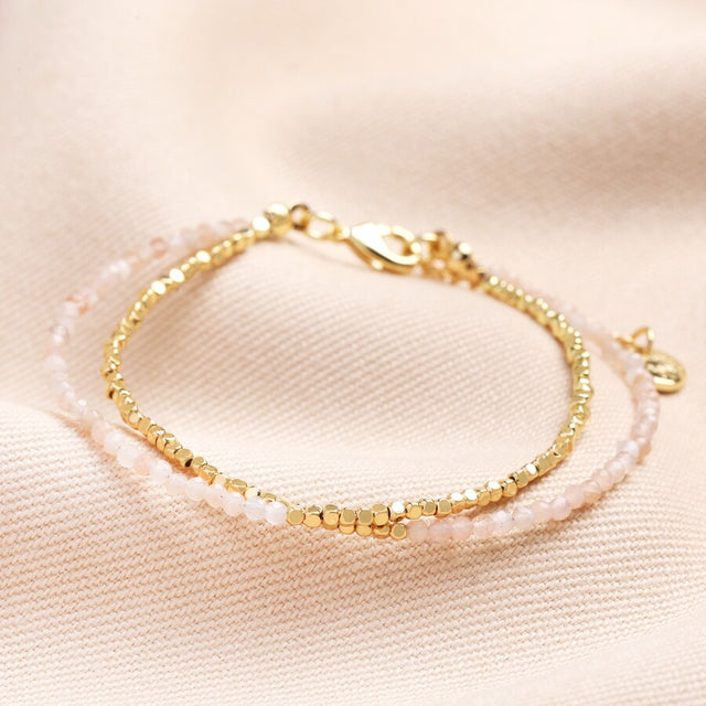 Lisa Angel Pink Semi-Precious Stone Layered Beaded Bracelet in Gold