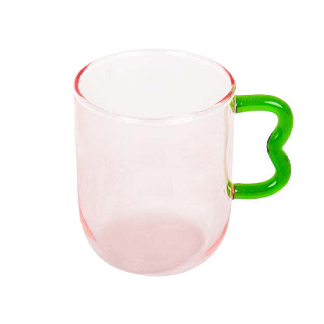 Pink & Green Wave Handled Glass Mug