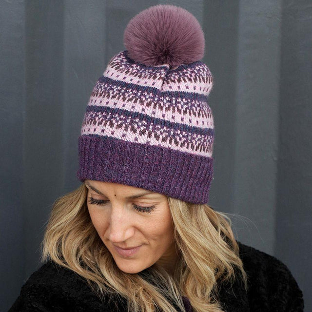 Pink and Purple Fairisle Bobble Hat Pom Boutique
