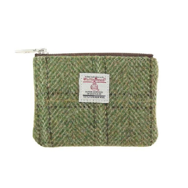 Harris Tweed Eriskay Zip Pouch in Green Herringbone Overcheck