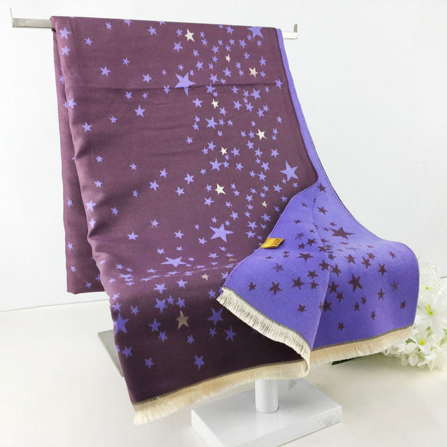 Purple and Blue Reversible Star Pattern Scarf