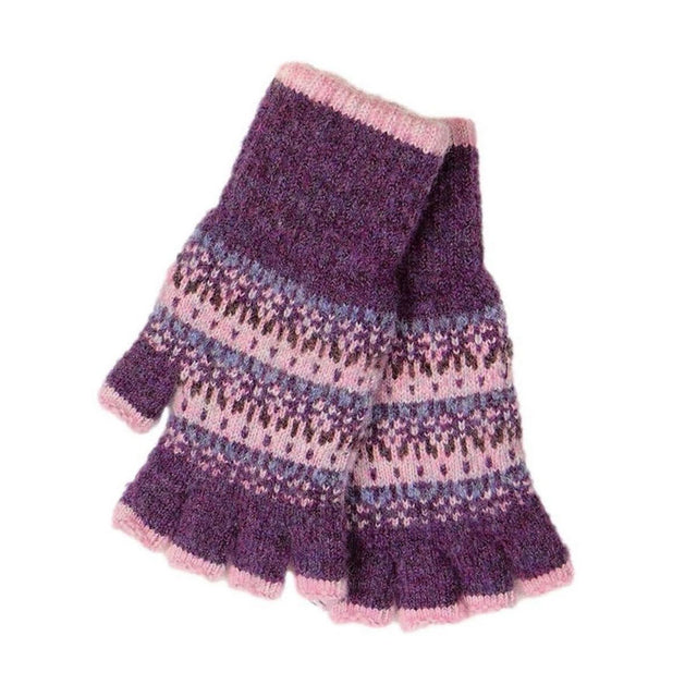 Pink and Purple Fair Isle Knit Fingerless Gloves Pom Boutique