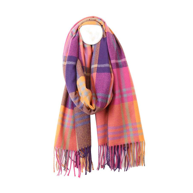 Purple, Pink and Orange Fringe Scarf Pom Boutique