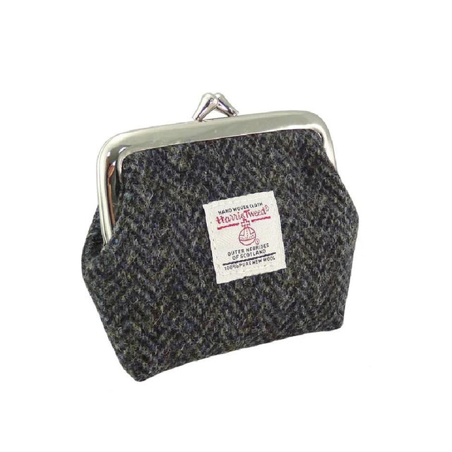 Harris Tweed Eigg Clasp Purse in Charcoal Overcheck