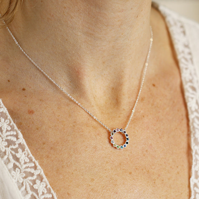 Pom Boutique Silver Chain Rainbow Circle Crystal Inset Necklace