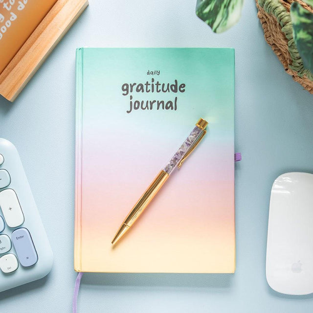 Rainbow Ombre Gratitude Journal with Amethyst Pen