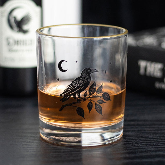 Perched Raven Gothic Drinking Glass
