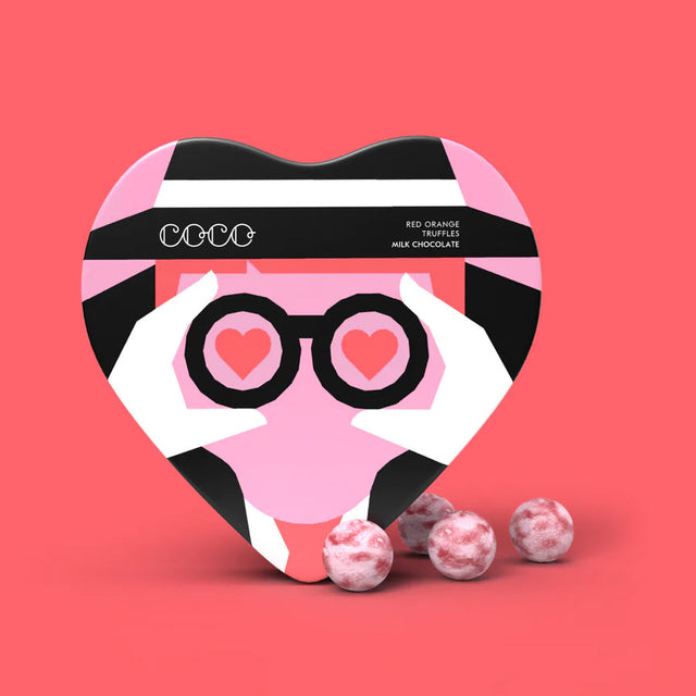 Red Orange Truffles in Heart Tin