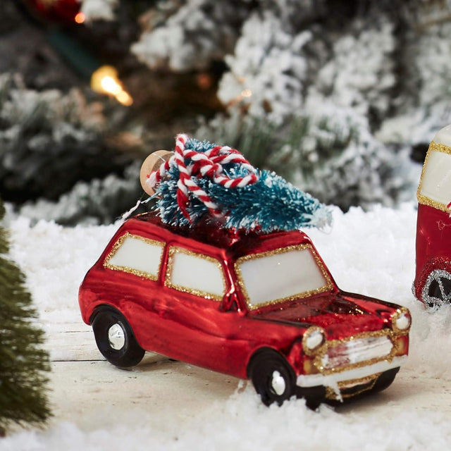 Coming Home for Christmas Red Car with Christmas Tree Bauble Sass & Belle