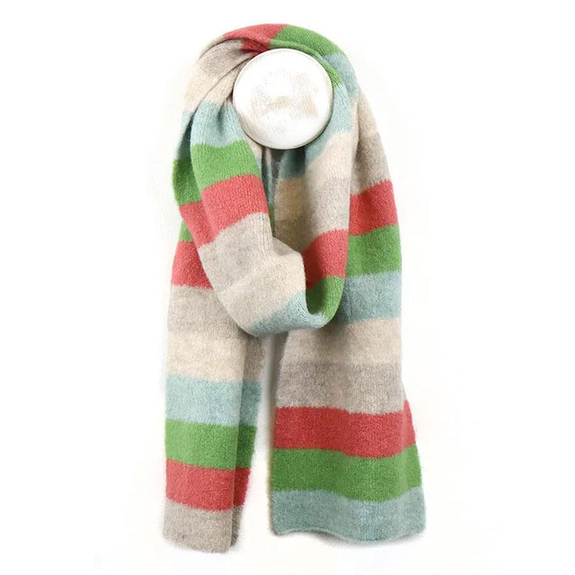 Red, Green & Beige Striped Knitted Scarf 2