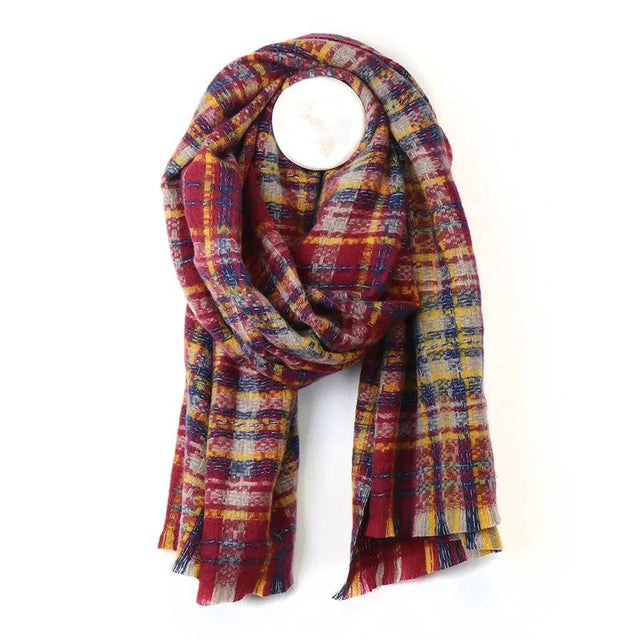 Red and Navy Tartan Check Scarf Pom Boutique