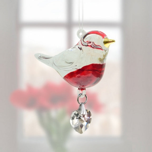 Red Robin Glass Bird Hanging Decoration