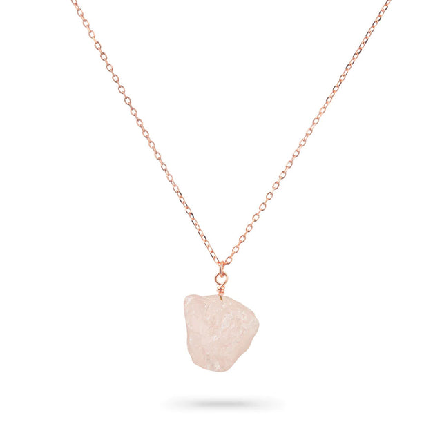 Rose Quartz Pebble Pendant Necklace in Rose Gold