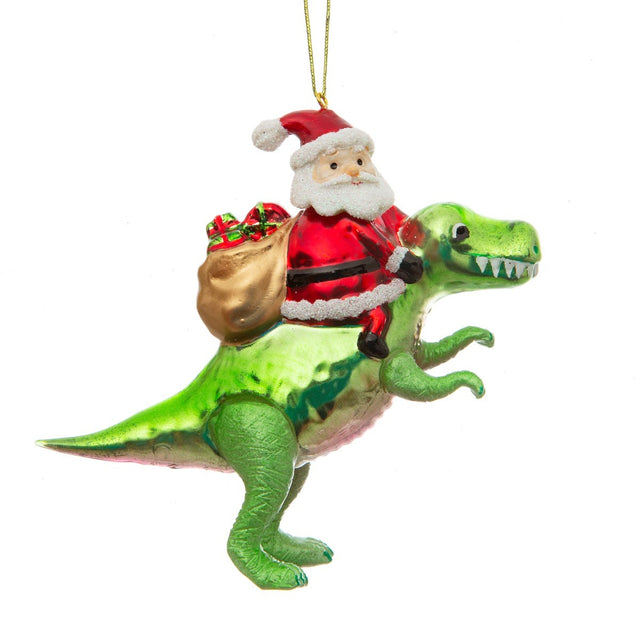 Santa Riding a Dinosaur Decoration