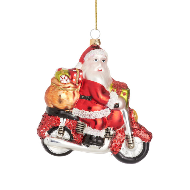 Santa on a Motorbike Shaped Bauble