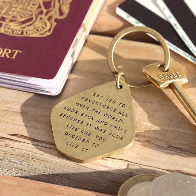 Say Yes to Adventure Antiqued Brass Keyring Lisa Angel