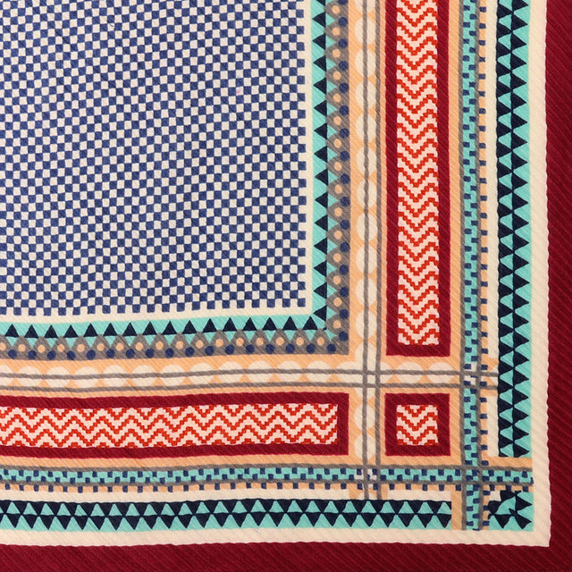 Square Wine, Ecru and Blue Crinkle Scarf