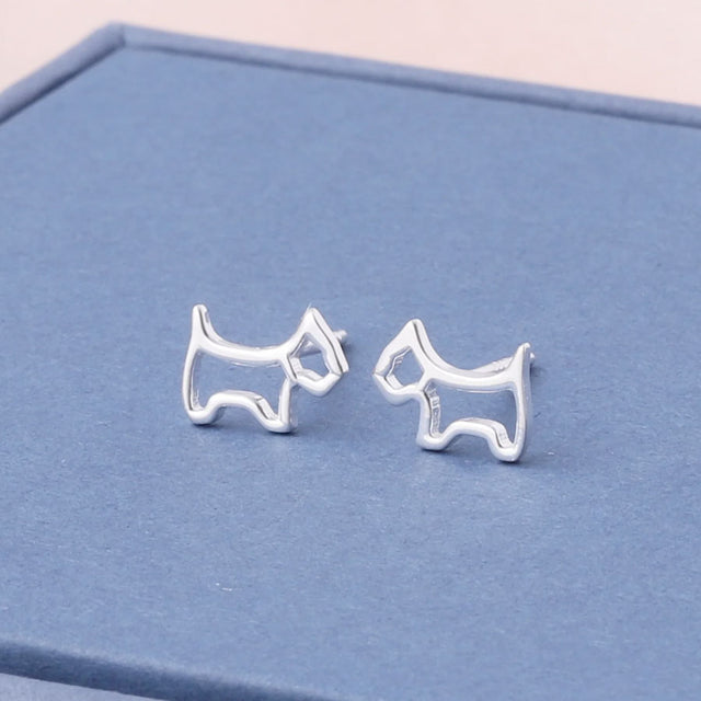 Scottie Dog Silhouette Earrings in Silver