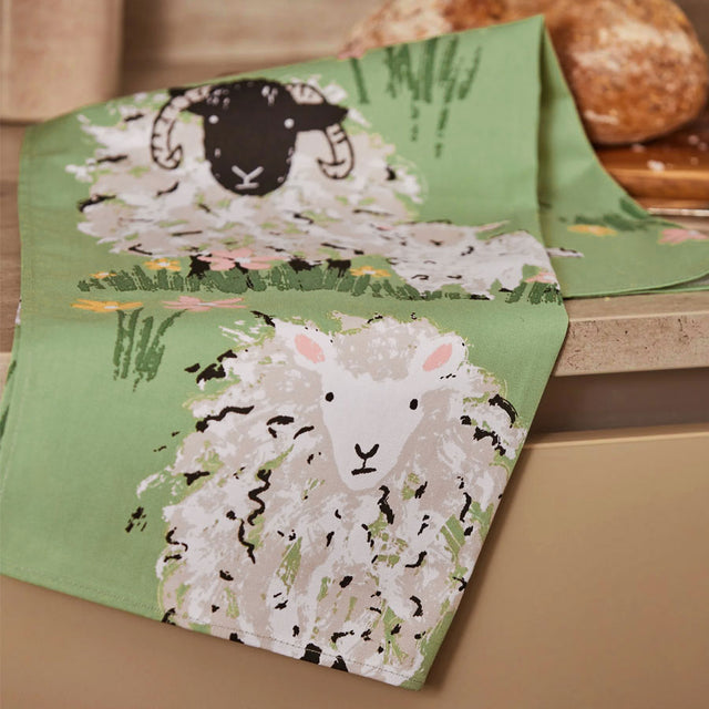 Woolly Sheep Cotton Tea Towel Close Up