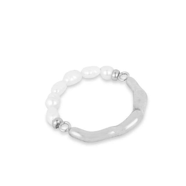Asymmetric Pearl Boho Ring in Silver