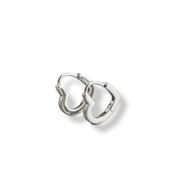 Silver Hollow Heart Mini Huggie Hoop Earrings