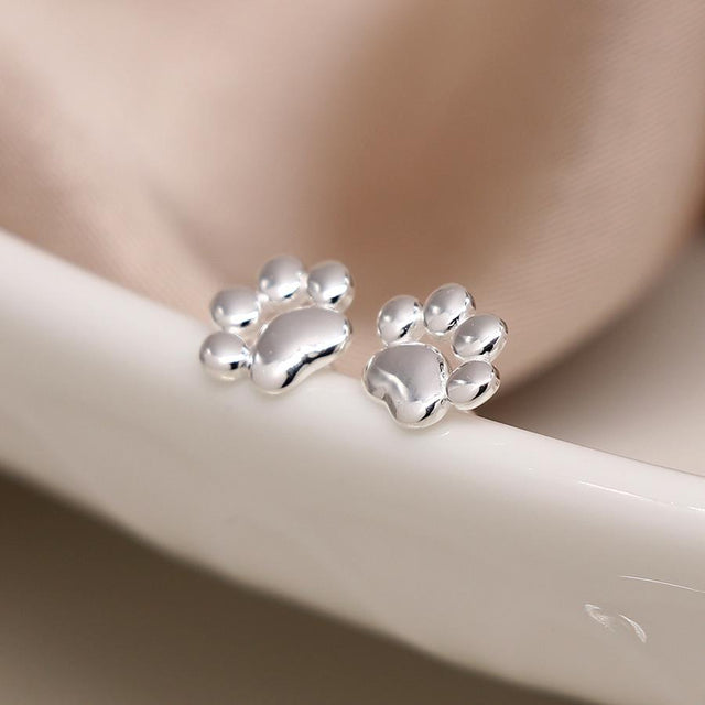 Silver Tiny Paw Prints Stud Earrings 2