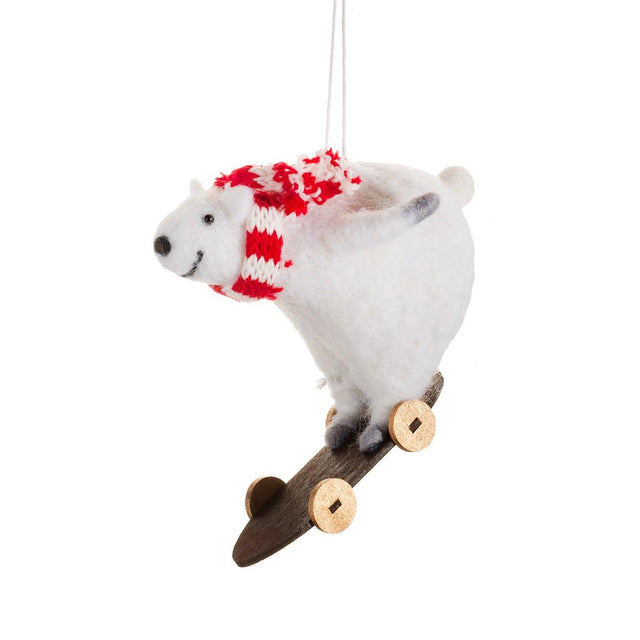 Skateboarding Polar Bear Felt Hanging Decoration Sass & Belle