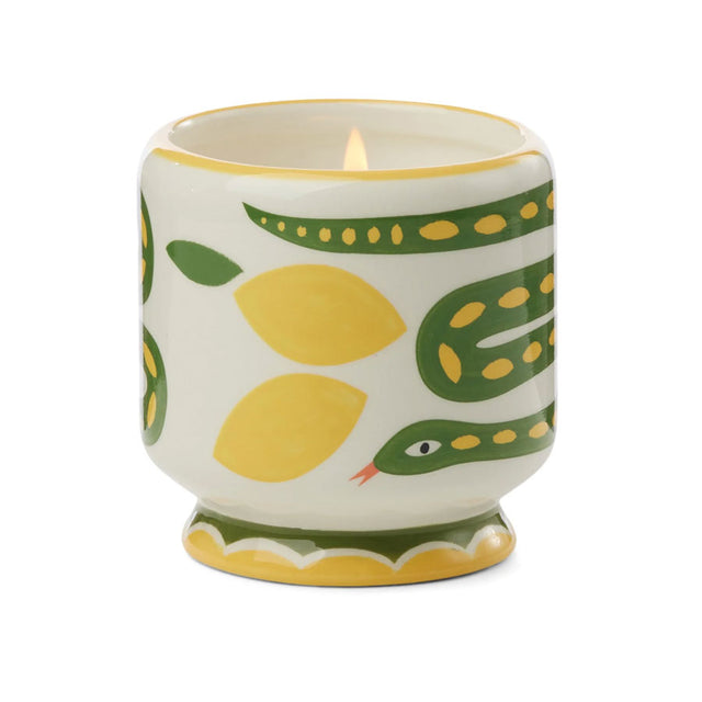 Wild Lemongrass Snake and Lemons Ceramic Candle in Gift Box