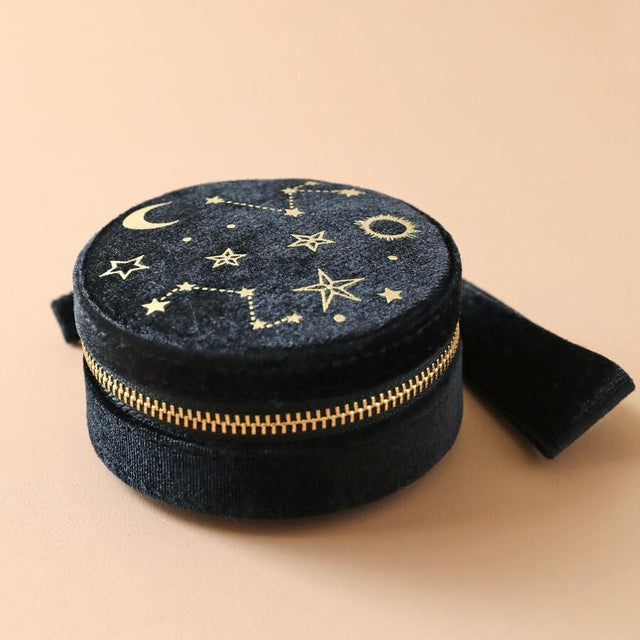 Starry Night Round Velvet Jewellery Case in Black Lisa Angel 3