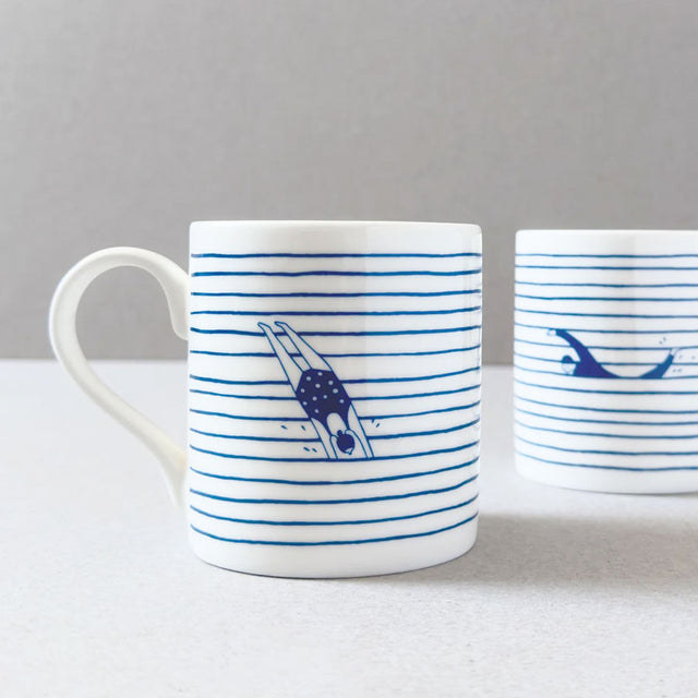 Blue Striped Swimmer Mug