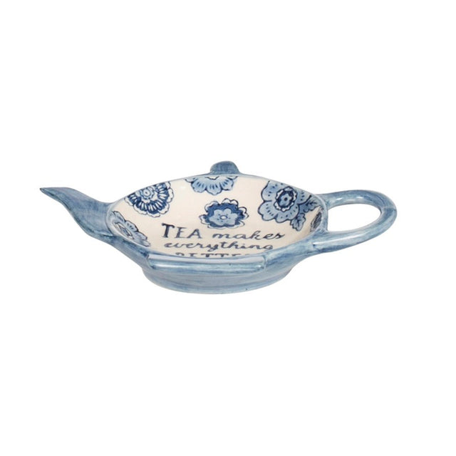 Sass and Belle Blue Floral Tea Lovers Tea Bag Dish Side View