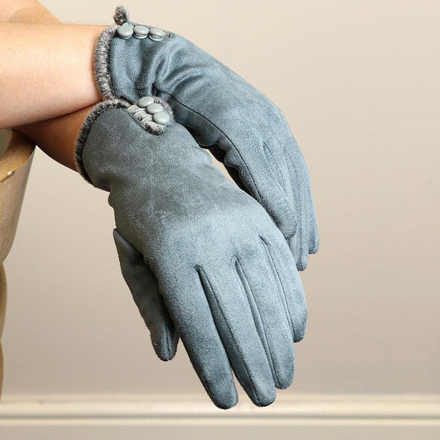 Teal Faux Suede Button Gloves POM Boutique