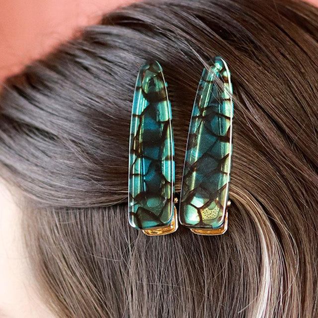 Teal Green Mottled Effect Hair Clips