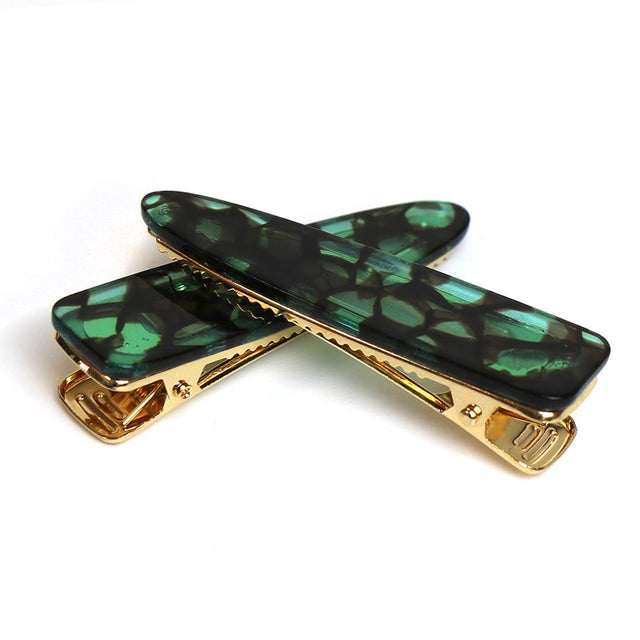 Teal Green Mottled Effect Hair Clips 2