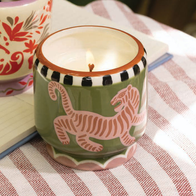 Black Cedar & Fig Tiger Ceramic Candle In Situ