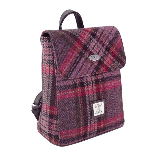 Harris Tweed Tummel Backpack in Burgundy & Pink Stewart Tartan